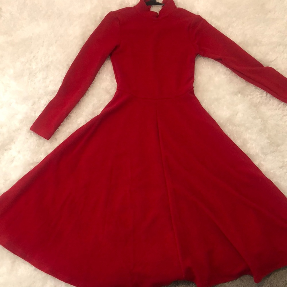 Red Mock Neck Dress